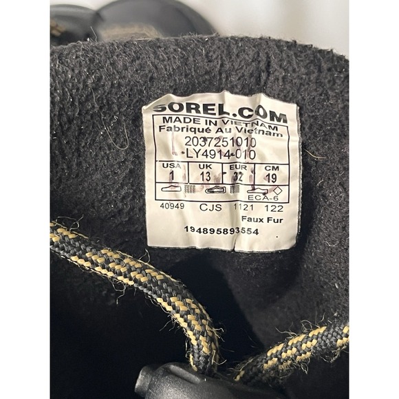 Sorel Youth Whitney II Short Lace Boots Black Snow Winter Little Kids Baby sz 1 - Picture 6 of 7